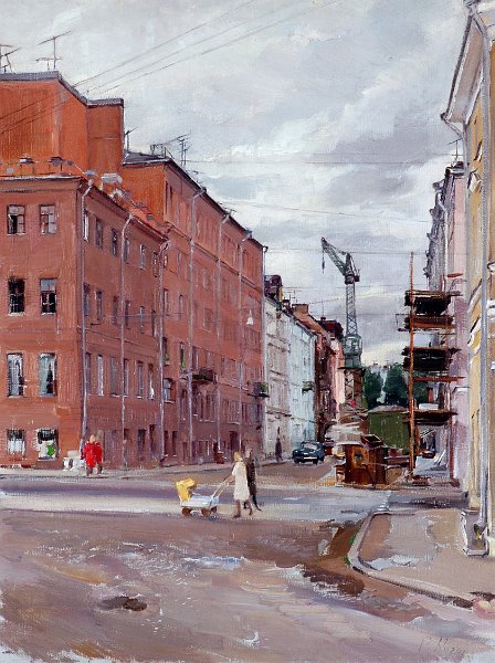 Leningrad urban scenery with crane 1964 oil on canvas 100x74